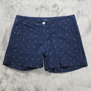 Nautica Short Womens 8 Blue Anchor Print Tailored Stretch Cotton Nautical Preppy